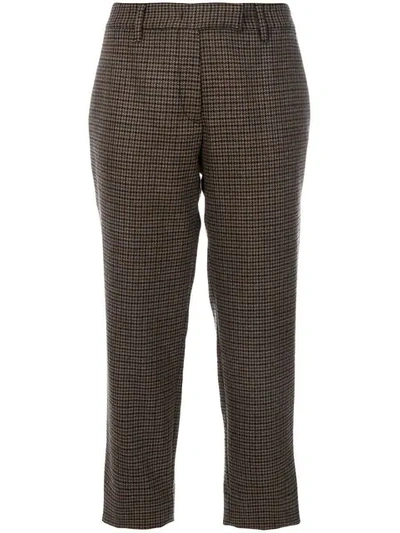 Prada Checked Cropped Trousers In Brown