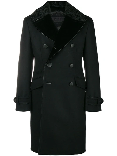 Prada Men's Cashmere Double-breasted Coat In Black