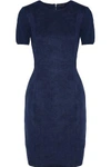 ELIE TAHARI WOMAN EMILY PANELED FAUX SUEDE AND KNITTED MINI DRESS NAVY,GB 1016843420062171