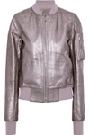 RICK OWENS WOMAN FLIGHT METALLIC TEXTURED-LEATHER BOMBER JACKET LILAC,US 1050809087836