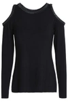 BAILEY44 BAILEY 44 WOMAN COLD-SHOULDER FAUX LEATHER-TRIMMED JERSEY TOP BLACK,3074457345619184053