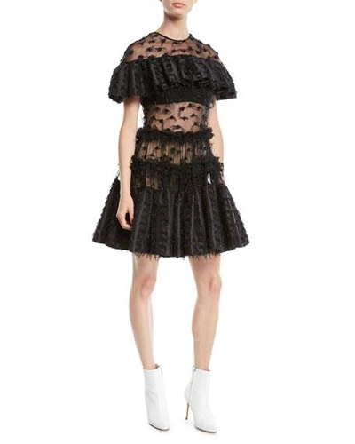 Anais Jourden Twinkle Textured Shimmery Ruffle Popover Dress In Black