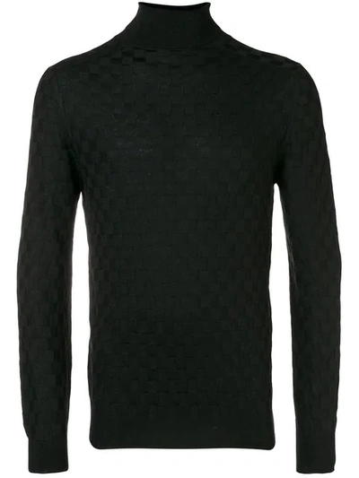 Tagliatore Checkerboard Knit Sweater In Black