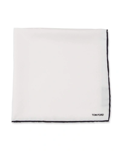 Tom Ford Silk Contrast Trim Pocket Square In White