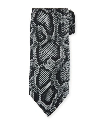 Tom Ford Snake-print Silk Tie In Medium Gray