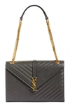 Saint Laurent 'large Monogram' Grained Leather Shoulder Bag In Coal
