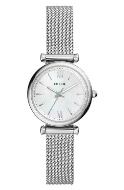Fossil Carlie Mesh 29mm Watch In Silver