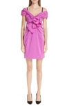 Marc Jacobs Off-the-shoulder Gathered Mini Dress With Bow Detail In Fuxia