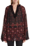 SAINT LAURENT TASSEL NECK PRINT BLOUSE,522923Y307T