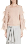 ADEAM OFF THE SHOULDER CASHMERE SWEATER WITH FEATHER TRIM,AWF18-960KN