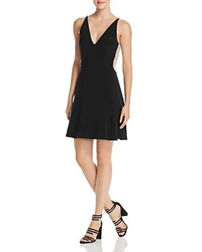 Avery G Beaded Mesh-back Fit-and-flare Dress In Black/nude/silver