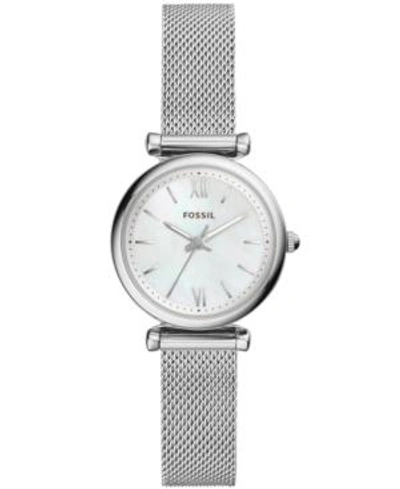 Fossil Women's Mini Carlie Stainless Steel Mesh Bracelet Watch 28mm In Silver/mother Pearl/silver
