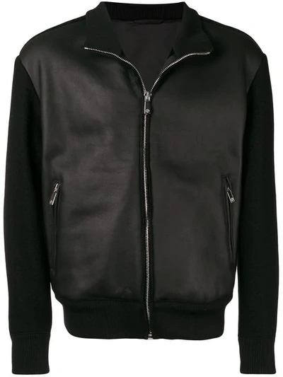 Giorgio Armani Leather Bomber Jacket In Black