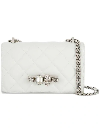 Alexander Mcqueen 灰白色小号 Jewelled Satchel 蛇纹单肩包 In White