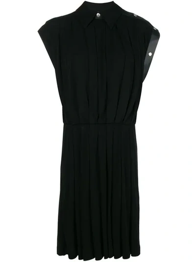 Givenchy Leather-trimmed Pleated Jersey Midi Dress In Black