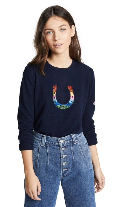 Bella Freud Horseshoe Rainbow Cashmere-blend Sweater In Navy