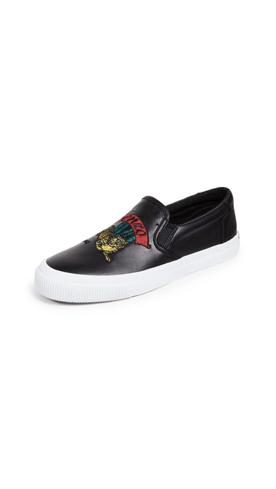 Kenzo Women's Leather Slip On Trainers  K-skate Jumping Tiger In Black