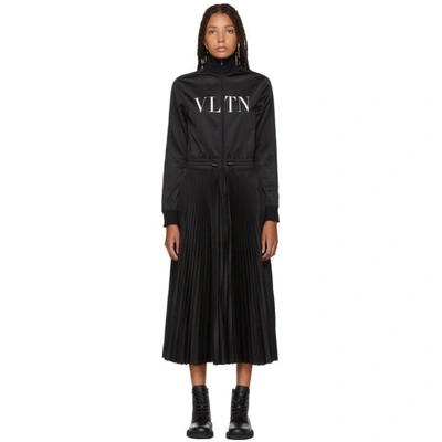 Valentino Vltn Pleated Jersey Midi Dress In Black