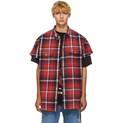 R13 Oversize Cut Off Flannel Shirt In Red/blue