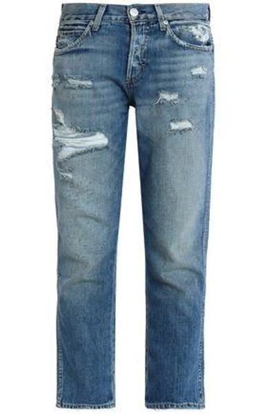 Amo Tomboy Cropped Distressed Boyfriend Jeans In Mid Denim