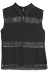 DAY BIRGER ET MIKKELSEN WOMAN PANELED LACE AND CREPE TOP DARK GRAY,GB 1016843419599713