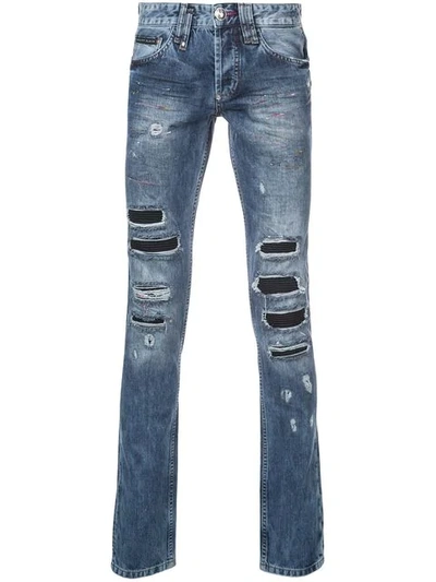 Philipp Plein Distressed Jeans In Blue