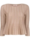 TWINSET TWIN-SET PANELED FLARED TOP - NEUTRALS