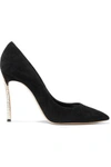 CASADEI WOMAN BLADE FAUX PEARL-EMBELLISHED SUEDE PUMPS BLACK,US 2243576767747664