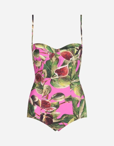 Dolce & Gabbana Printed Balconette Swimsuit In Fuchsia