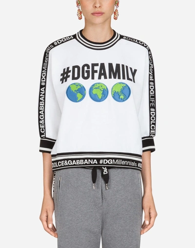 Dolce & Gabbana Sweatshirt In #dgfamily Printed Cotton And Patch In White