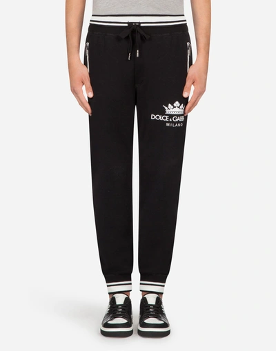 Dolce & Gabbana Cotton Jogging Trousers With Print In Black