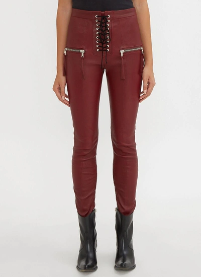 Ben Taverniti Unravel Project Plonge Lace-up Seam Skinny-fit Pants In Red