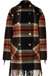 CALVIN KLEIN 205W39NYC + PENDLETON DOUBLE-BREASTED FRINGED CHECKED WOOL COAT