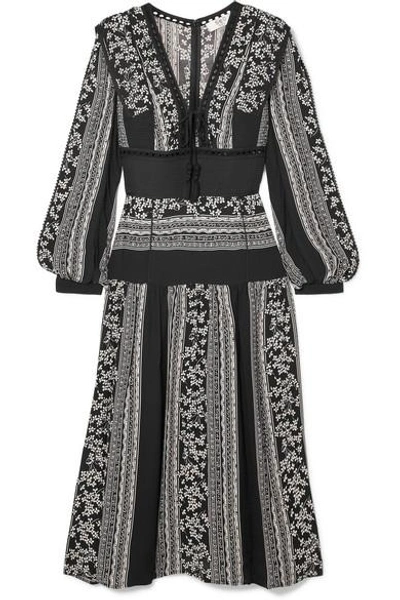 Sea Keely Broderie Anglaise-trimmed Printed Voile Midi Dress In Black