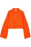 JW ANDERSON OVERSIZED CROPPED CABLE-KNIT WOOL AND CASHMERE-BLEND SWEATER