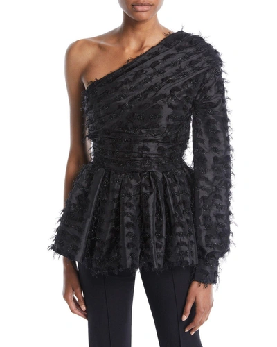 Anais Jourden Twinkle One-sleeve Peplum Top In Black