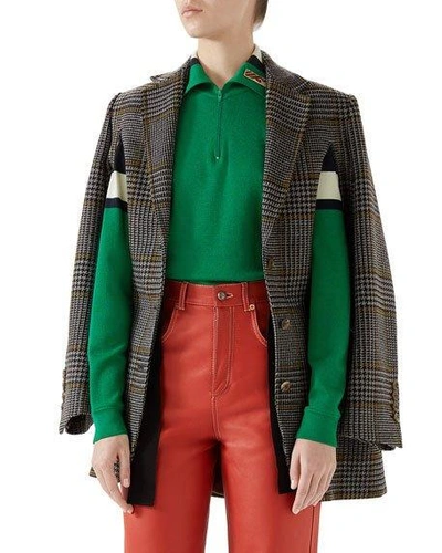 Gucci Single-breasted Prince Of Wales Check Wool Cape Jacket In Grey