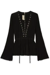 ELIE SAAB LACE-UP RIBBED-KNIT TOP