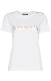 Balmain White Three-button Metallic Logo T-shirt In Bianco