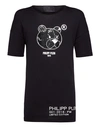 PHILIPP PLEIN T-SHIRT BLACK CUT ROUND NECK STONES TEDDY BEAR,A18CMTK2773PJY002N02