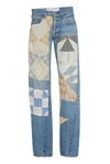 B SIDES M'O EXCLUSIVE MID-RISE PATCHWORK STRAIGHT-LEG JEANS,BBB002