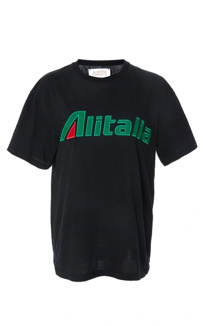 Alberta Ferretti "alitalia" Cotton T-shirt In Black