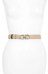 Ferragamo Double Gancio Reversible Leather Belt In New Bisque/ Nero