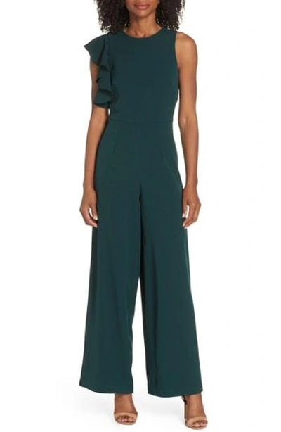 Julia Jordan Hunter Crepe Ruffle Shoulder Jumpsuit In Crimson