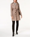 CALVIN KLEIN PETITE BELTED HOODED WATER RESISTANT TRENCH COAT, CREATED FOR MACYS