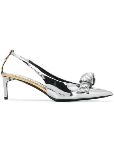 Tom Ford Mirrored Metallic Slingback Pumps With Crystal Bow In Silver