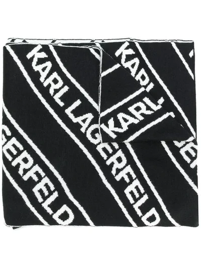 Karl Lagerfeld Logo Knitted Scarf In Black
