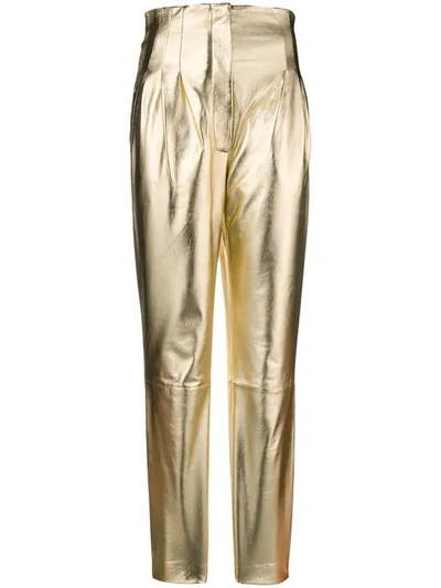Alberta Ferretti High Waisted Metallic Leather Trousers In Gold