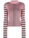 MCQ BY ALEXANDER MCQUEEN MCQ ALEXANDER MCQUEEN STRIPED SLEEVE RIBBED KNIT TOP - PINK