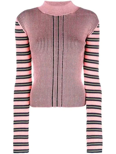 Mcq By Alexander Mcqueen Mcq Alexander Mcqueen Striped Sleeve Ribbed Knit Top - Pink In Fondant Pink